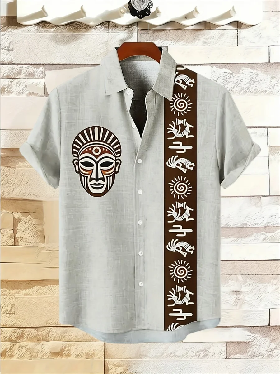 Noxwear - Vintage pattern print, fashionable men's short sleeved shirt, loose top, outdoor street, casual and comfortable