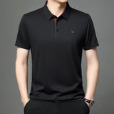 Noxwear - New Men's Business Casual Short Sleeved Shirt with Badge Solid Color Polo Shirt Fashionable Breathable Comfortable Versatile Top