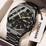 Noxwear - POEDAGAR Sport Original Men Clock Quartz Date Week Luxury Man Wristwatch Waterproof Luminous Stainless Steel Men's Watches Reloj