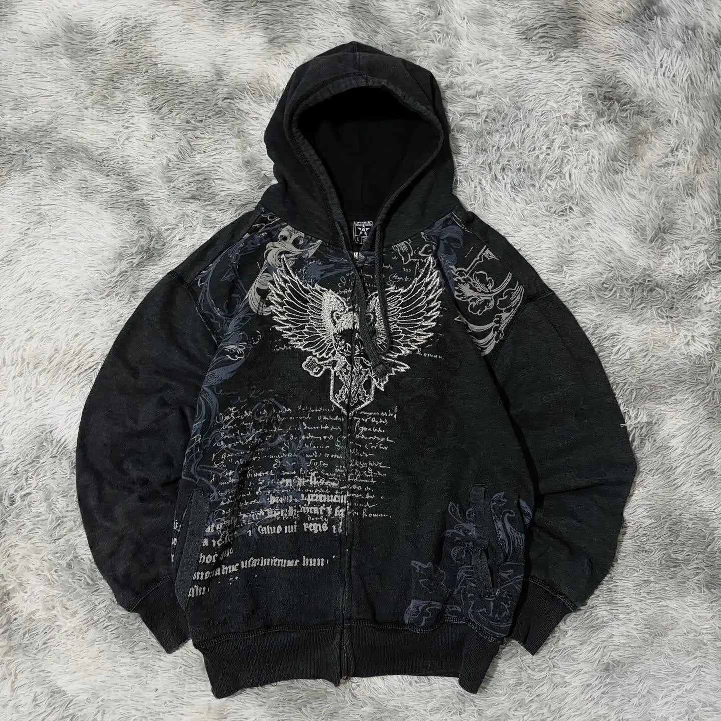 Noxwear Anime Hoodies in black featuring distressed bleached chest design with bold contrast pattern for oversized streetwear style.