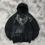 Noxwear Anime Hoodies in black featuring distressed bleached chest design with bold contrast pattern for oversized streetwear style.