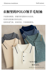 Noxwear - 100% Merino wool men's lapel short sleeved sweater T-shirt new knitted casual business men's pullover sweater wool T-shirt summe