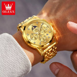 Noxwear - OLEVS Top Luxury Brand Men's Watches Moon Phase Chronograph Quartz Watch for Man Gold Stainless Steel Luminous Original Watch