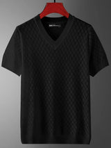 Noxwear - Men's Ice Silk Hollow V-neck T-shirt Top Summer Cool Thin Style Chicken Heart Short Sleeves Knitted Top