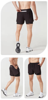 Noxwear - Men's Running Shorts Quick-drying Fitness Black Double Layer Shorts Men New Sport Workout Training Bodybuilding Short Pants
