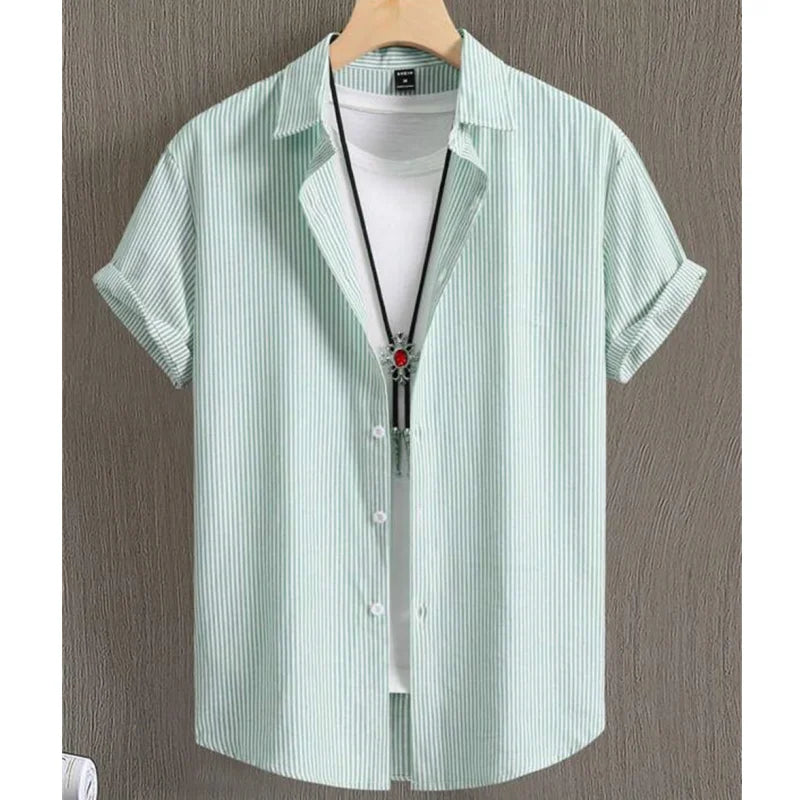 Noxwear - Hawaiian Shirts For Men 3d Stripe Print High-Quality Men'S Clothing Loose Oversized Shirts And Blooms Summer Casual Short Sleeve