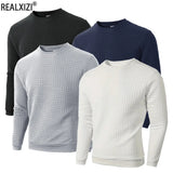 Noxwear - Autumn Men's Crew Neck Pullover Solid Color Casual Jacquard Check Sweatshirt Long Sleeve Warm Slim Sweaters Knitted Streetwear