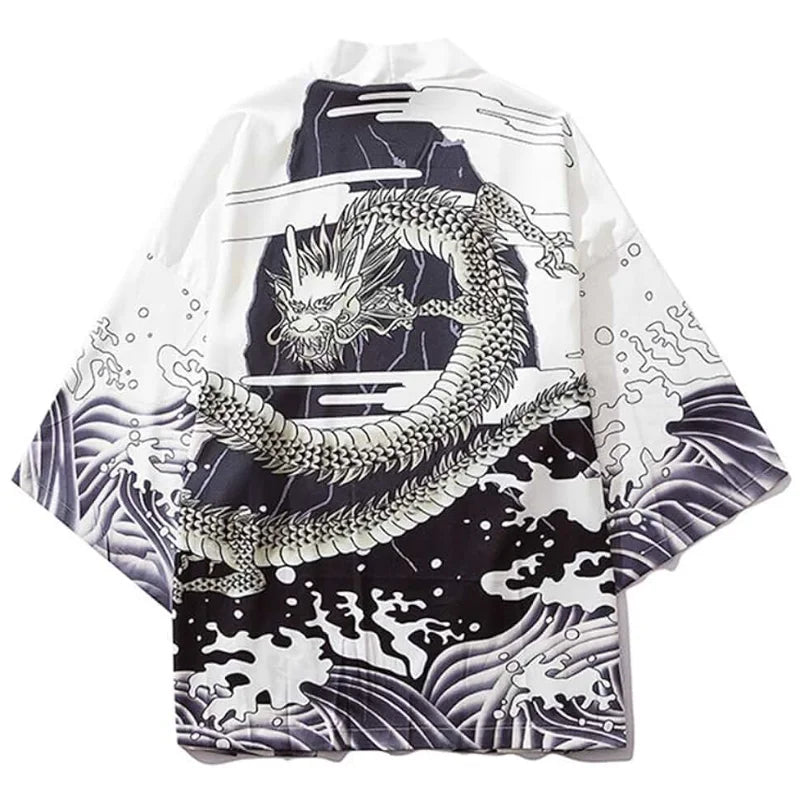 Noxwear-Summer Japanese Style Anime Dragon Print Cosplay Haori Yukata Top Adult Traditional Samurai Loose Kimono Cardigan for Men Women
