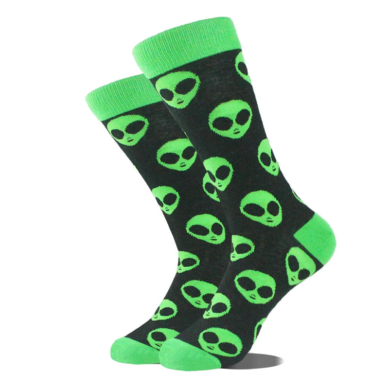 Noxwear - Cotton Happy Funny Socks Men Alien Planet Shark Crazy Design Sokken Unisex Novelty Dinosaur Crew Skateboard Calcetines Hombre
