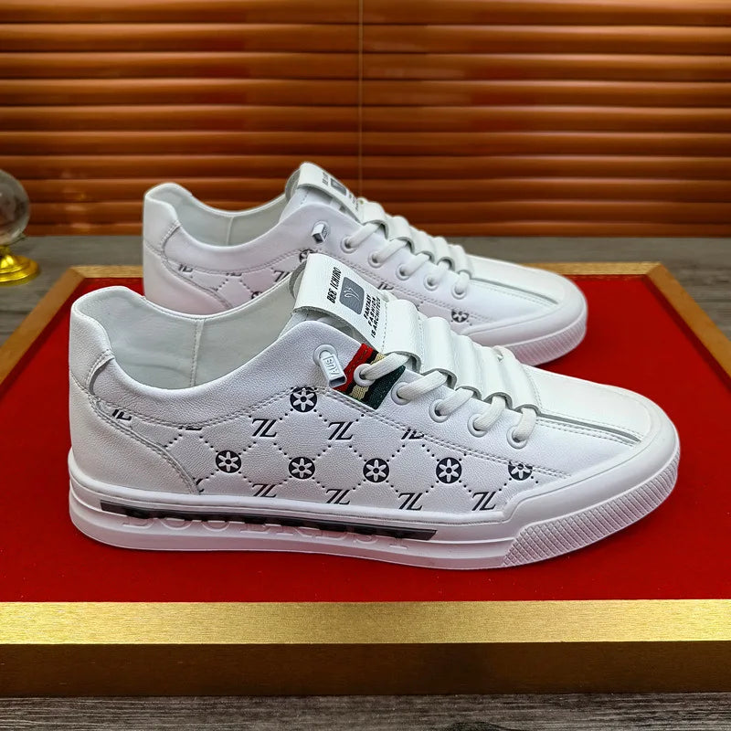 Noxwear - European New Shoes for Men Genuine Leather Casual Shoes Trend Print Flats Skateboard Shoes Youth Street Sneakers