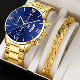 Noxwear -  Mens Fashion Business Quartz Watch Fashion Fake Three Eye Six Pin Calendar Men Watch Stainless Steel Belt Men Watches