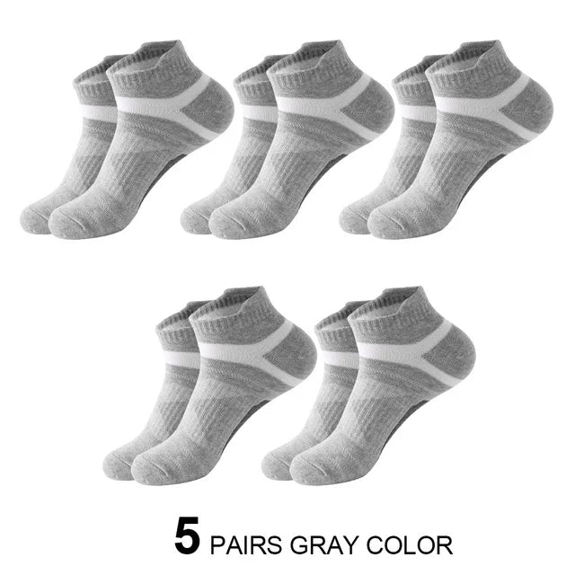 Noxwear - 5 Pairs High Quality Socks Men Summer Outdoor Casual Cotton Socks Short Breathable Black Ankle Socks Run Sports Socks Size 38-45
