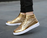 Noxwear - Men's Boots Nightclubs Fashiona Sequins With Diamonds Gold Leather Boots Trendy High Top Sports Casual Shoes Large Size 38-48