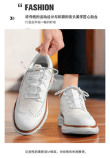 Noxwear - New Shoes for Men Leather Casual Shoes Fashion Breathable Brogues Sport Shoes Street Cool Chunky Sneakers