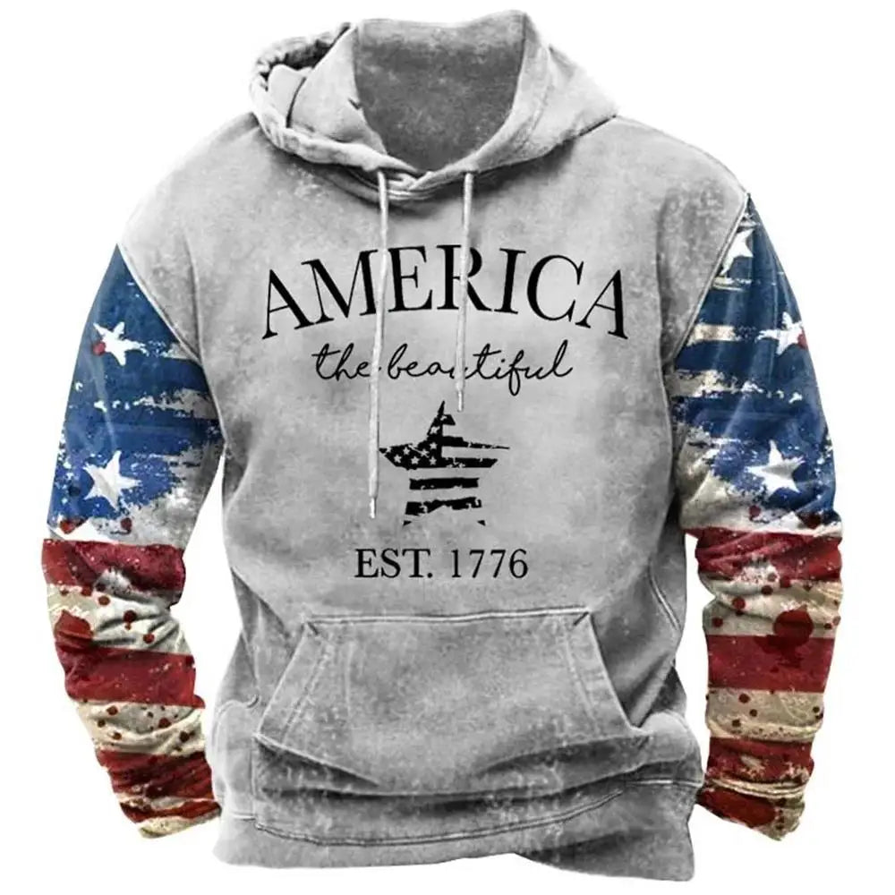 Noxwear - Fashion US Flag Print Hoodies For Men Hip Hop Trend Harajuku Vintage Clothes Spring and Autumn New in Sweatshirts Oversized Tops