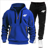 Noxwear-Men's tracksuit zipper hood multi-pocket and protective pants casual jogging tracksuit fall/winter 2-piece setLarge size S-3XL
