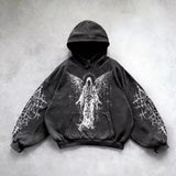 Noxwear - 6xl Retro Gothic Evil Angel Print Hip Hop Hoodie for Men Y2k Punk Casual Loose Pullover Women Streetwear Sweatshirt Hoodies