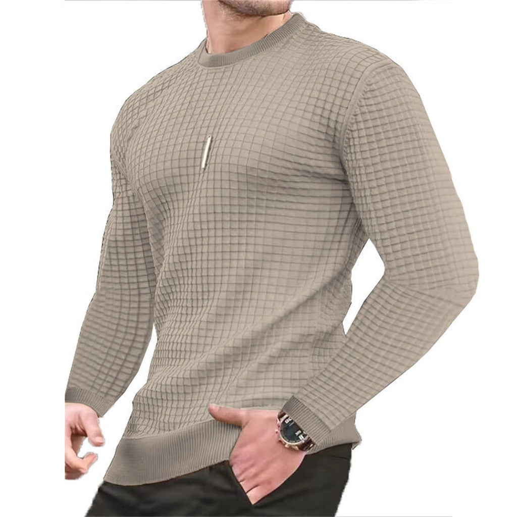 Noxwear - Men's coat fashion small check Waffle youth round neck jacquard check hoodie