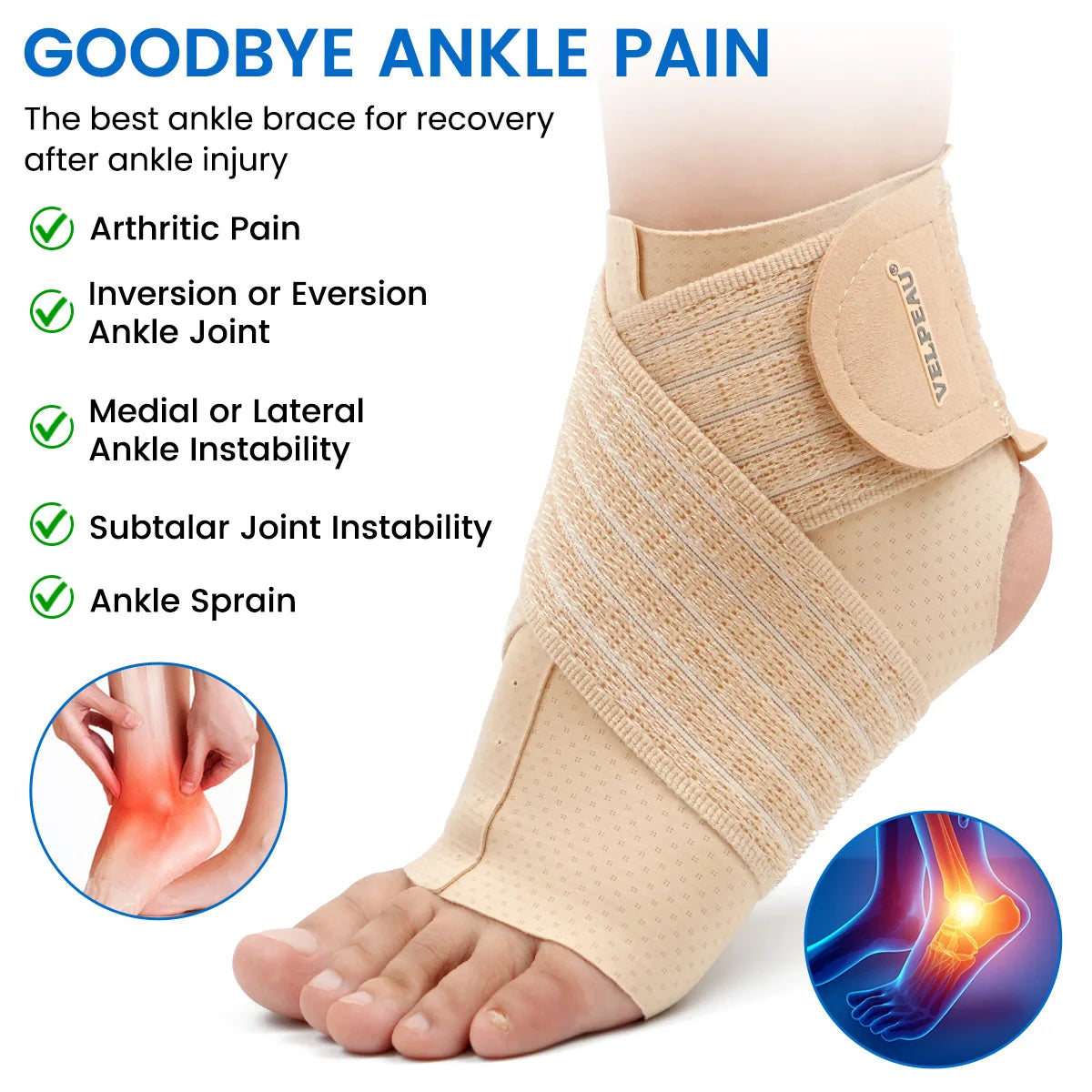 Noxwear - VELPEAU Ankle Compression Sleeve for Achilles Tendinitis and Plantar Fasciitis, Adjustable Ankle Support Universal for Both Feet