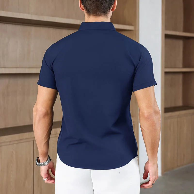 Noxwear -New Men's Business Casual Solid Color Short Sleeved Shirt for Summer Fashion No Ironing Comfortable and Versatile Top