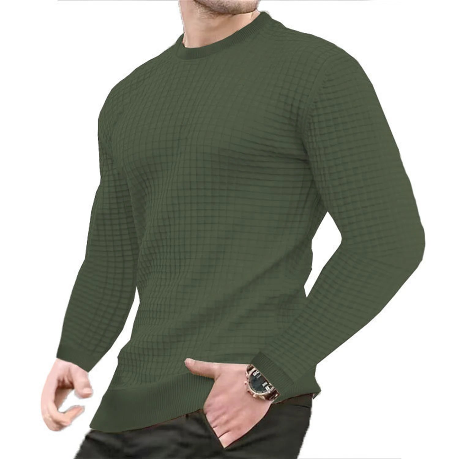 Noxwear - Men's coat fashion small check Waffle youth round neck jacquard check hoodie