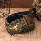Noxwear - Western Cowboy Belt Cowhead Big Plate Buckle Trend Retro Belt Punk Style Pu Leather Belt