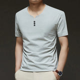 Noxwear - 2025 New Men's Business Casual Three Button V-neck Short Sleeved T-shirt Korean Style Summer Comfortable Versatile Top