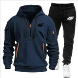 Noxwear-Men's tracksuit zipper hood multi-pocket and protective pants casual jogging tracksuit fall/winter 2-piece setLarge size S-3XL