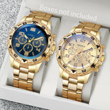 Noxwear - 2pcs/set Men Business Watches Fashion Arabic Dial Steel Band Male's Quartz Watch Set (Without Box）