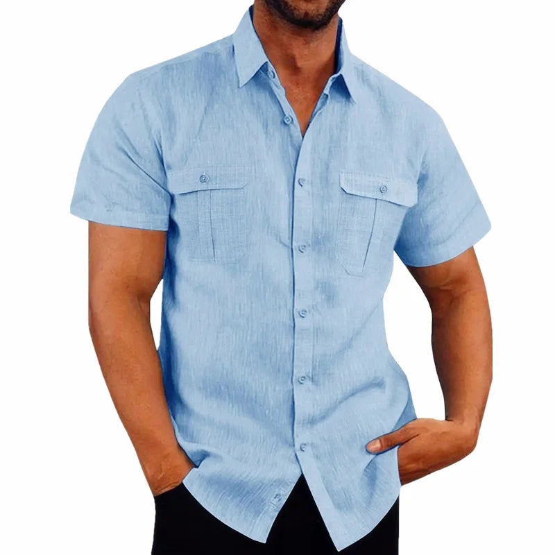 Noxwear - Cotton Linen Hot Sale Men Short-Sleeved Shirts Summer Solid Color Comfort Collar Casual Beach Style Plus SizeMale Shirts M-5XL