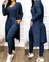 Noxwear Two Piece Set Women Outfit 2023 Spring Fashion Drawstring Pocket Design U-Neck Sleeveless Skinny Jumpsuit & Long Sleeve Coat Set