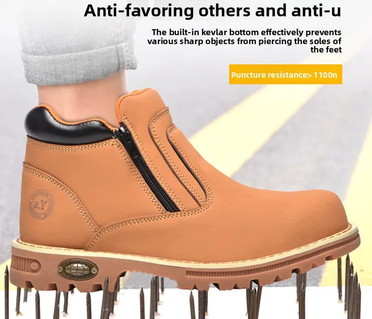 Noxwear - Steel toe cap boots waterproof non-slip work shoes for men women anti smash anti puncture leather construction site safety shoes