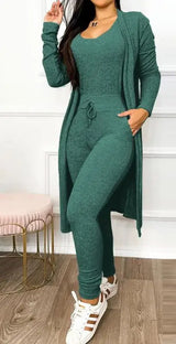 Noxwear Two Piece Set Women Outfit 2023 Spring Fashion Drawstring Pocket Design U-Neck Sleeveless Skinny Jumpsuit & Long Sleeve Coat Set