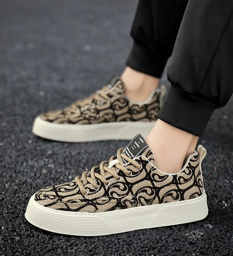 Noxwear - Men's Graffiti Prints Canvas Sneakers 2024 Spring Autumn Breathable Fashion Vulcanize Shoes Outdoor Lace Up Men Casual Shoes