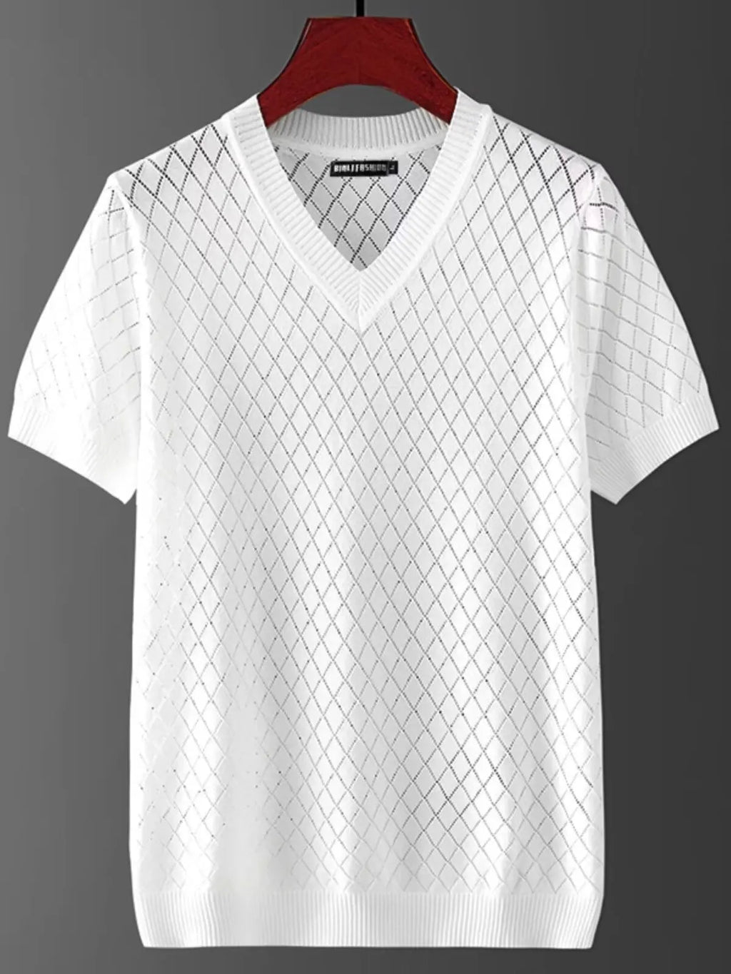 Noxwear - Men's Ice Silk Hollow V-neck T-shirt Top Summer Cool Thin Style Chicken Heart Short Sleeves Knitted Top