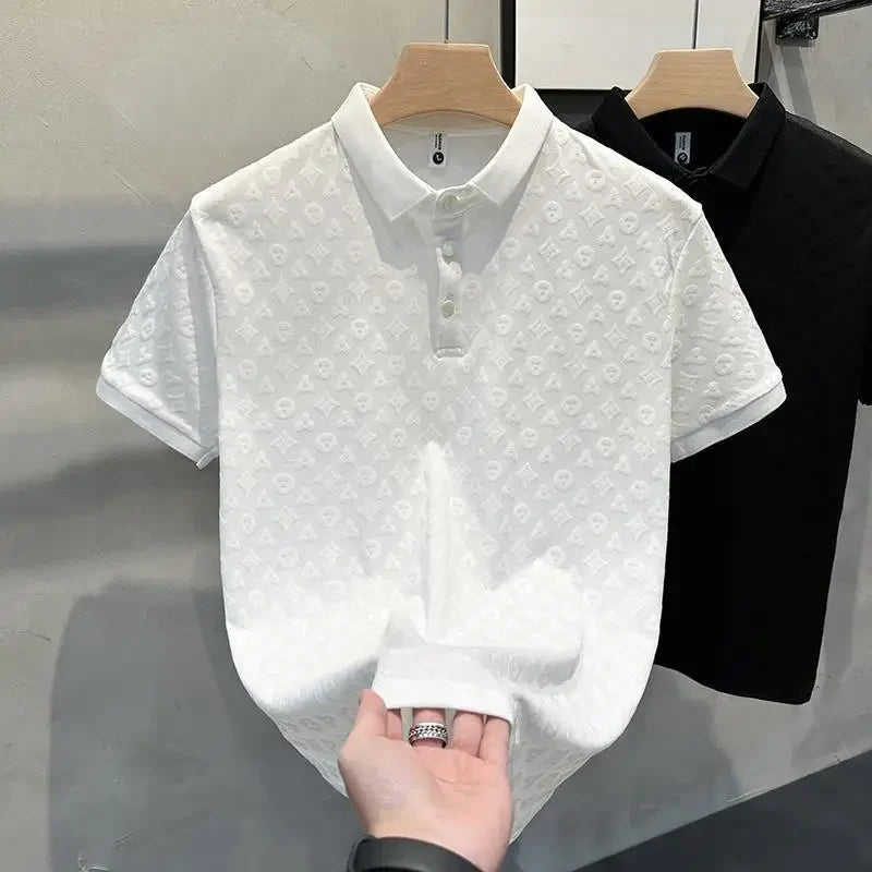 Noxwear - Summer New Men's Lop-up Hollow Short-sleeved Polo Tee Shirt Ice Silk Breathable Business Fashion T-Shirt Male Brand Clothes