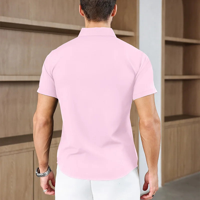 Noxwear -New Men's Business Casual Solid Color Short Sleeved Shirt for Summer Fashion No Ironing Comfortable and Versatile Top