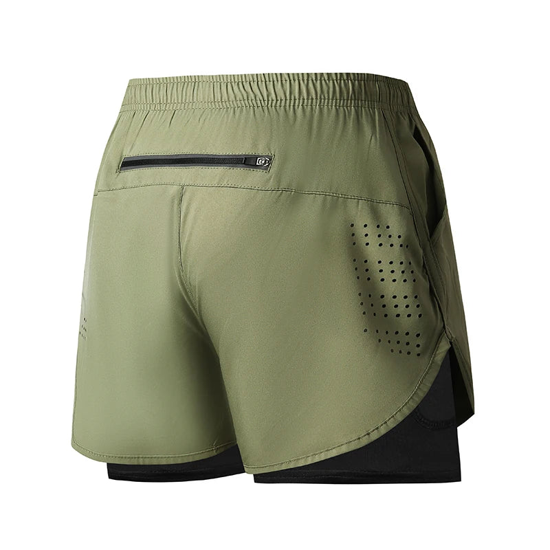 Noxwear - Men's Running Shorts Quick-drying Fitness Black Double Layer Shorts Men New Sport Workout Training Bodybuilding Short Pants