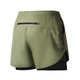 Noxwear - Men's Running Shorts Quick-drying Fitness Black Double Layer Shorts Men New Sport Workout Training Bodybuilding Short Pants