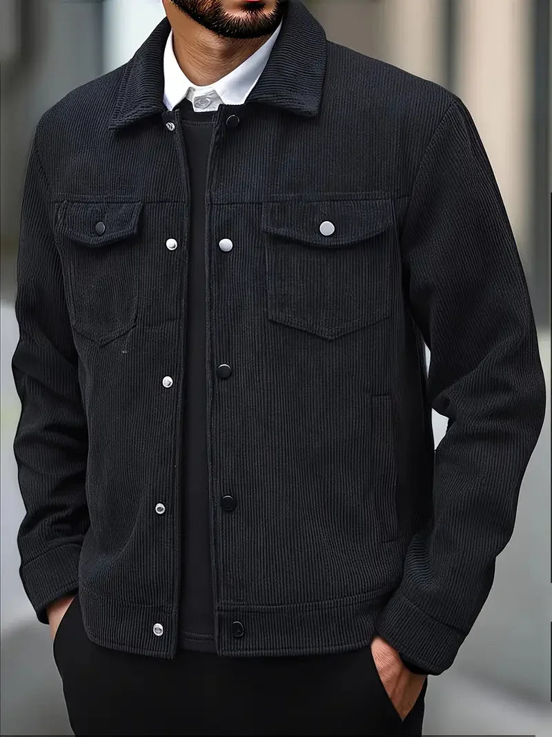 Noxwear - Men's Corduroy Jacket Fashion Casual Solid Color Versatile Top Outerwear for All Occasions