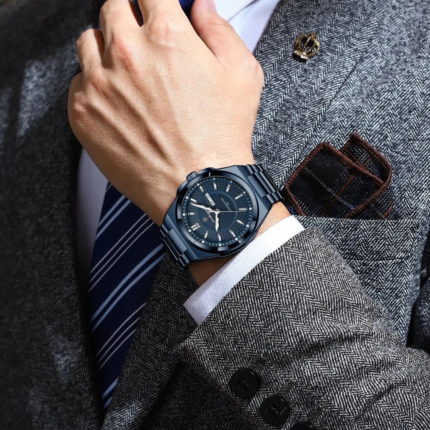 Noxwear - POEDAGAR Sport Original Men Clock Quartz Date Week Luxury Man Wristwatch Waterproof Luminous Stainless Steel Men's Watches Reloj