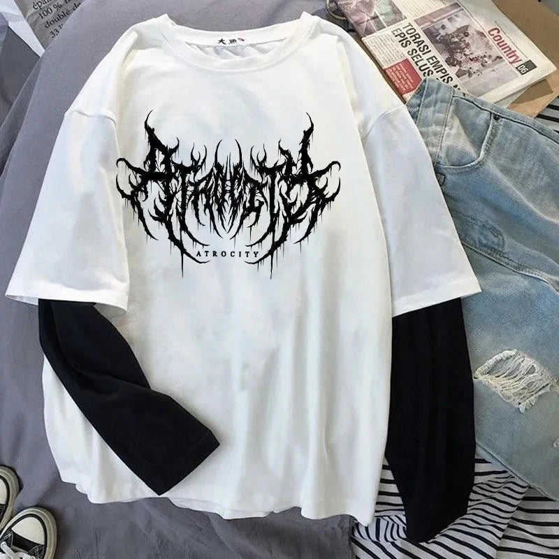 Noxwear - Atrocity Print Fake Two Long Sleeve Tee