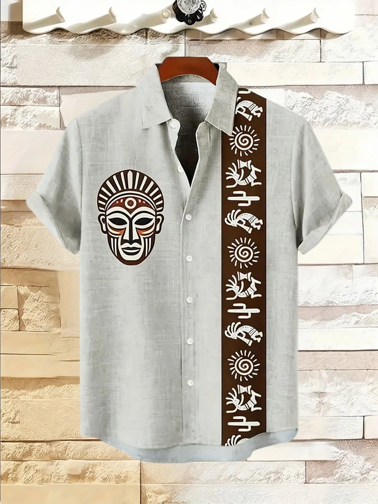 Noxwear - Vintage pattern print, fashionable men's short sleeved shirt, loose top, outdoor street, casual and comfortable