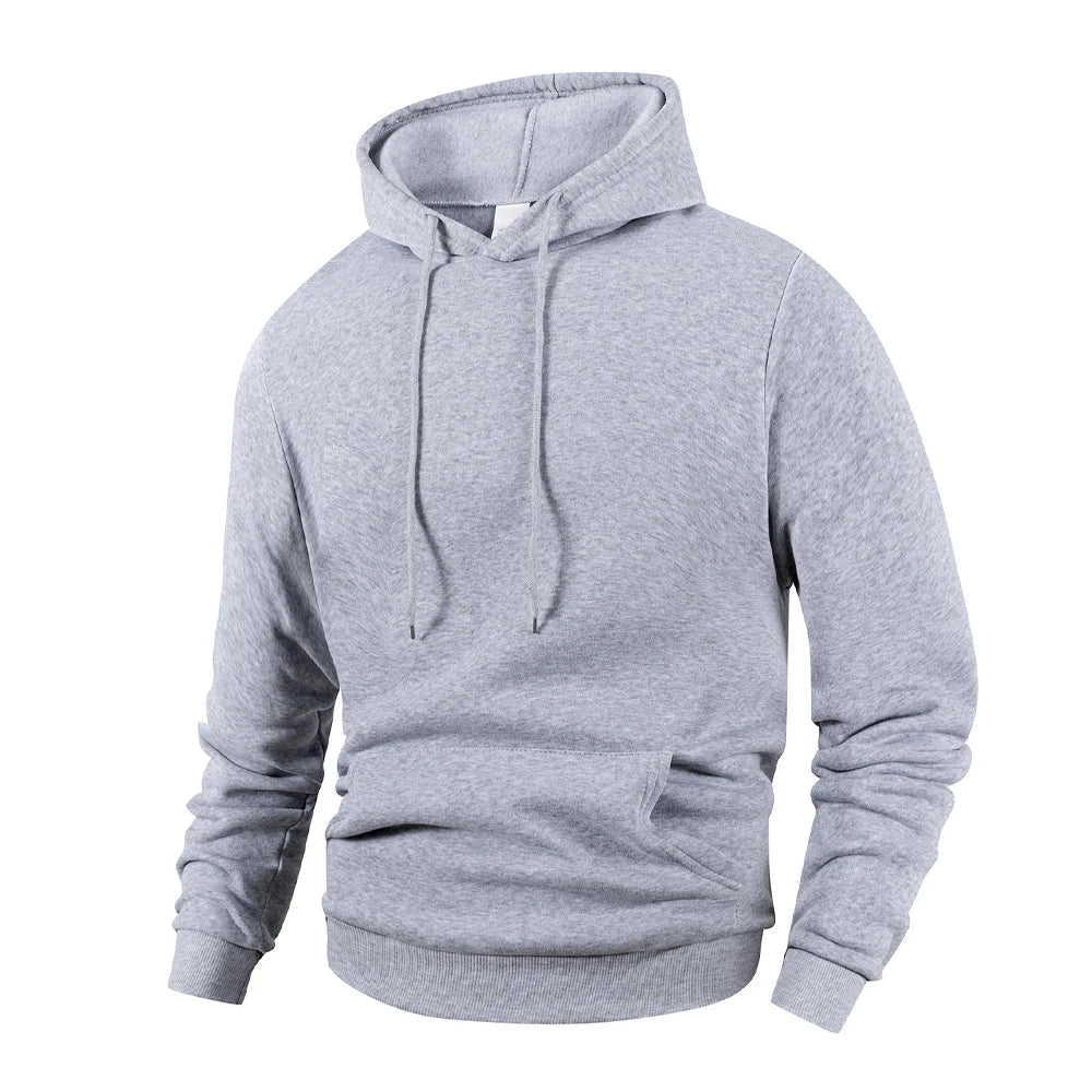 Noxwear - Men's Casual Thicken Hoodies Autumn Winter Long Sleeve Pullover Fashion Loose Solid Color Sweatshirt Spring Warm Outdoor Hoody