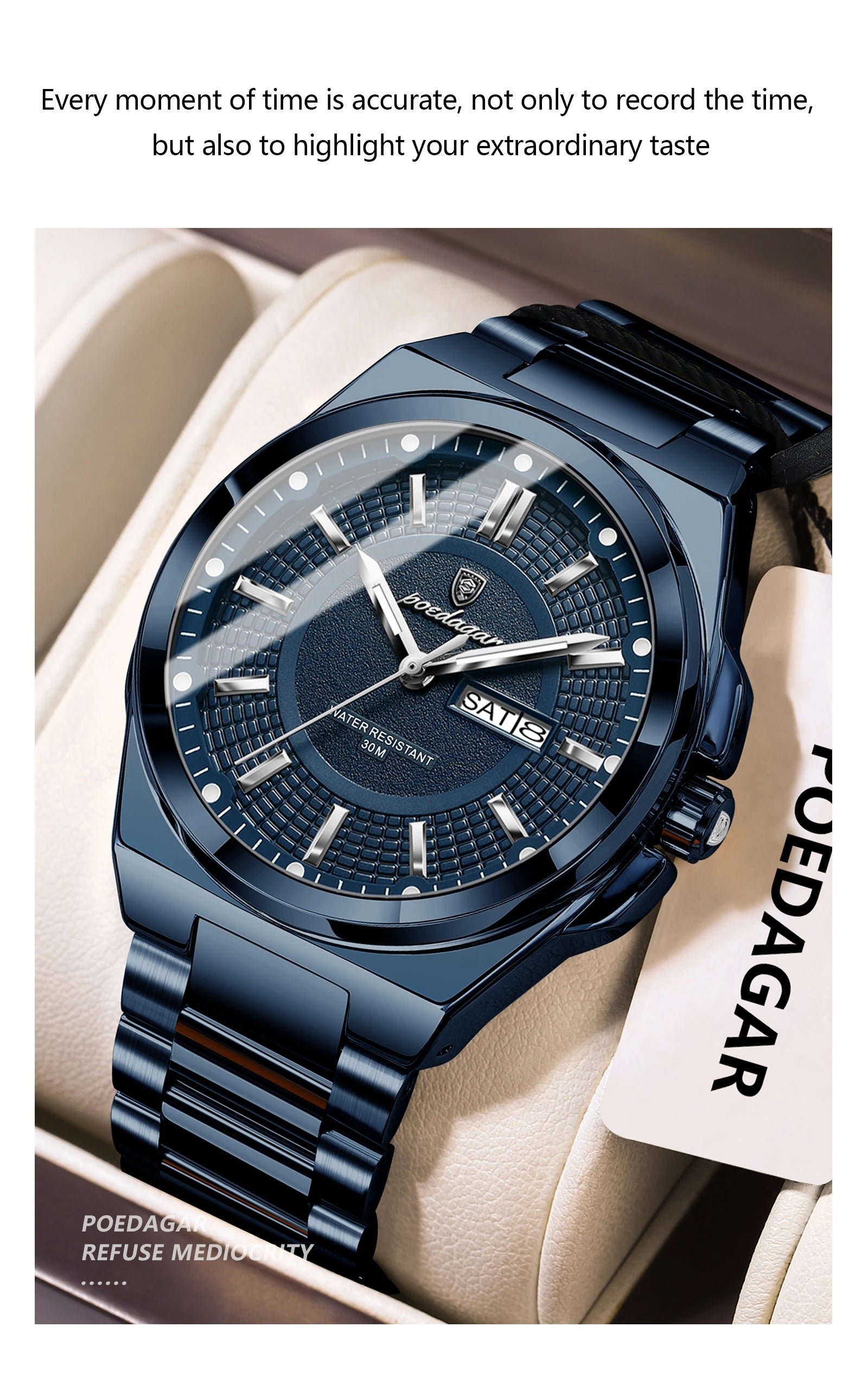 Noxwear - POEDAGAR Sport Original Men Clock Quartz Date Week Luxury Man Wristwatch Waterproof Luminous Stainless Steel Men's Watches Reloj