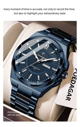 Noxwear - POEDAGAR Sport Original Men Clock Quartz Date Week Luxury Man Wristwatch Waterproof Luminous Stainless Steel Men's Watches Reloj