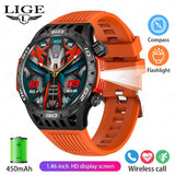Noxwear - LIGE GPS Smart Watch Men LED Flashlight Compass Waterproof Bluetooth Call Health Watches Voice Assistant Military Smartwatch Men