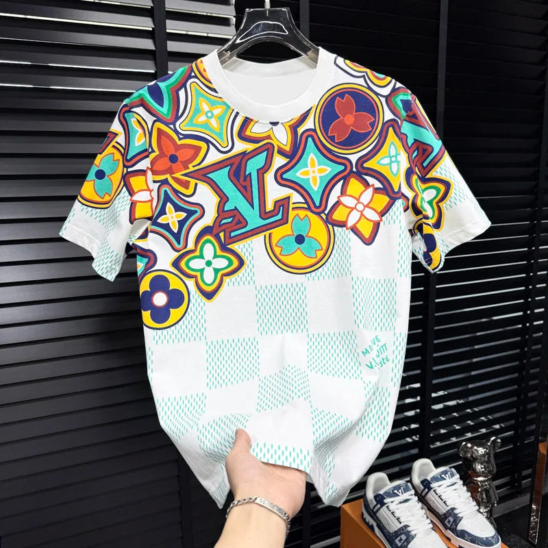 Noxwear - New Style Men's Casual Trendy Fashion Short-Sleeved T-Shirt Classic Round-neck T-Shirt Colorful Print Letters Summer Shirt