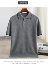 Noxwear - 100% Merino wool men's lapel short sleeved sweater T-shirt new knitted casual business men's pullover sweater wool T-shirt summe