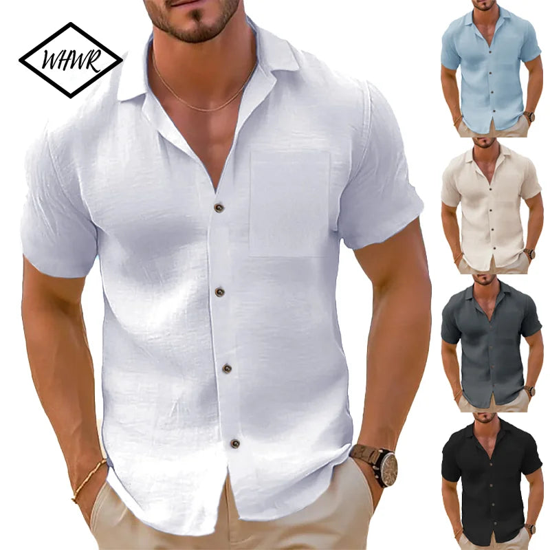 Noxwear - Men's Casual Button Down Shirts Short Sleeve Textured Summer Beach Shirt Cuban Vacation Shirts with Pocket S-XXXL